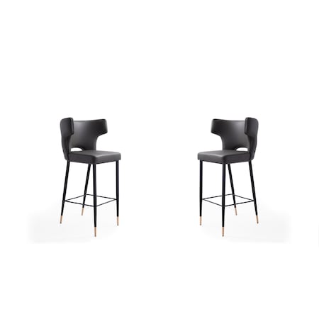 Manhattan Comfort Holguin Barstool in Grey, Black and Gold (Set of 2) 2-BS011-GY
